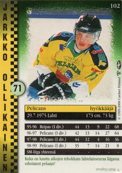1999-00 Cardset Finland #102 Jarkko Ollikainen Back