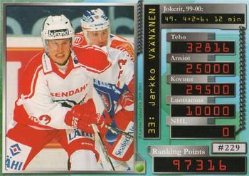 2000-01 Cardset Finland #229 Jarkko Väänänen Back