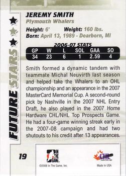 2007-08 In The Game Between the Pipes #19 Jeremy Smith Back