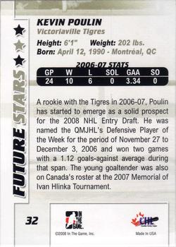 2007-08 In The Game Between the Pipes #32 Kevin Poulin Back