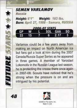 2007-08 In The Game Between the Pipes #48 Semen Varlamov Back