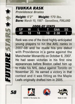 2007-08 In The Game Between the Pipes #58 Tuukka Rask Back