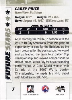 2007-08 In The Game Between the Pipes #7 Carey Price Back