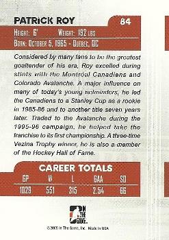 2007-08 In The Game Between the Pipes #84 Patrick Roy Back