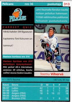 2001-02 Cardset Finland #313 Teemu Vihervä Back