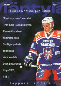 2001-02 Cardset Finland - Adrenaline Rush #3 Tuukka Mäntylä Back