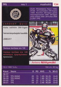 2001-02 Cardset Finland - Autographed #134 Antero Niittymäki Back