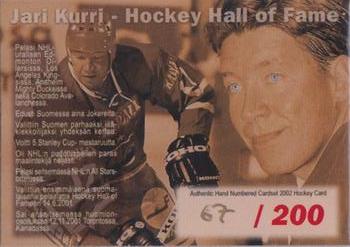 2001-02 Cardset Finland - Hockey Hall Of Fame #NNO Jari Kurri Back