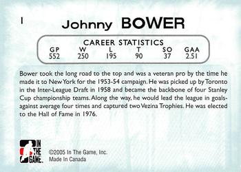 2005-06 In The Game Between the Pipes #1 Johnny Bower Back