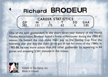 2005-06 In The Game Between the Pipes #4 Richard Brodeur Back