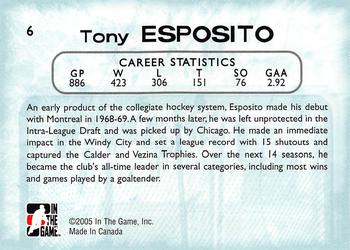 2005-06 In The Game Between the Pipes #6 Tony Esposito Back