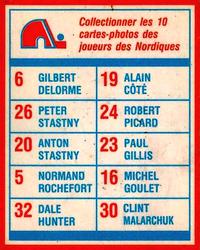 1986-87 Yum Yum Quebec Nordiques #NNO Gilbert Delorme Back