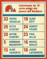 1987-88 Yum Yum Quebec Nordiques #1 Alain Cote Back