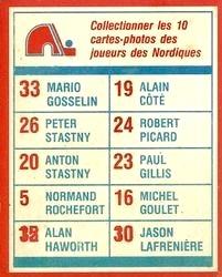 1987-88 Yum Yum Quebec Nordiques #3b Mario Gosselin Back