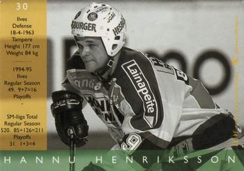 1995-96 Leaf Sisu SM-Liiga (Finnish) #30 Hannu Henriksson Back