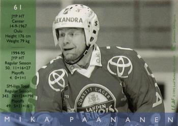 1995-96 Leaf Sisu SM-Liiga (Finnish) #61 Mika Paananen Back
