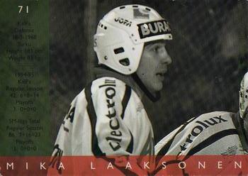 1995-96 Leaf Sisu SM-Liiga (Finnish) #71 Mika Laaksonen Back