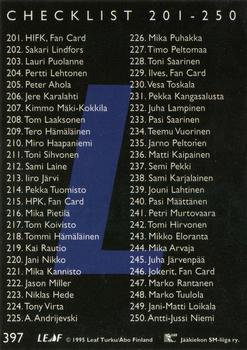 1995-96 Leaf Sisu SM-Liiga (Finnish) #397 Jere Lehtinen Back