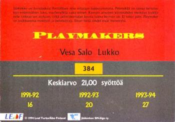 1994-95 Leaf Sisu SM-Liiga (Finnish) #384 Vesa Salo Back