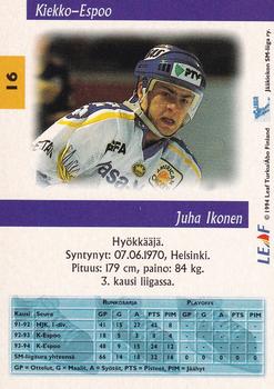 1994-95 Leaf Sisu SM-Liiga (Finnish) #16 Juha Ikonen Back