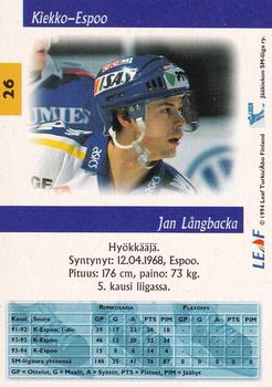 1994-95 Leaf Sisu SM-Liiga (Finnish) #26 Jan Långbacka Back