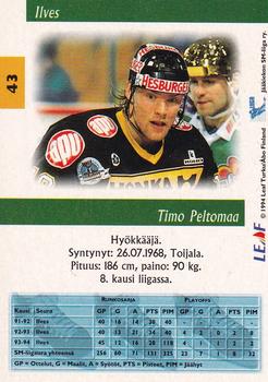 1994-95 Leaf Sisu SM-Liiga (Finnish) #43 Timo Peltomaa Back