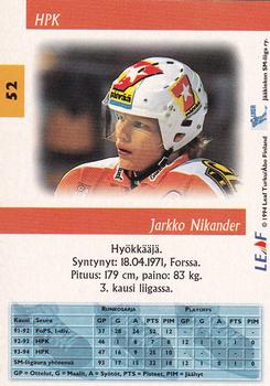 1994-95 Leaf Sisu SM-Liiga (Finnish) #52 Jarkko Nikander Back