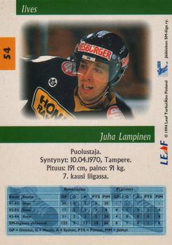 1994-95 Leaf Sisu SM-Liiga (Finnish) #54 Juha Lampinen Back