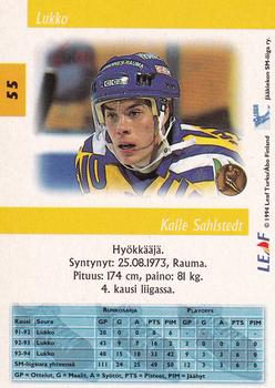 1994-95 Leaf Sisu SM-Liiga (Finnish) #55 Kalle Sahlstedt Back