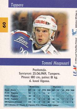 1994-95 Leaf Sisu SM-Liiga (Finnish) #60 Tommi Haapsaari Back