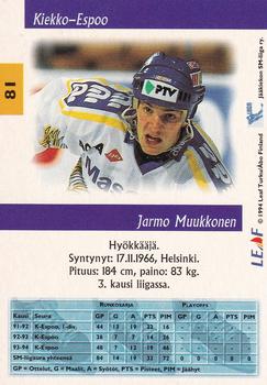 1994-95 Leaf Sisu SM-Liiga (Finnish) #81 Jarmo Muukkonen Back
