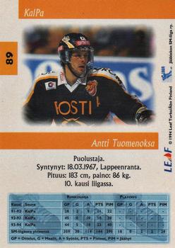 1994-95 Leaf Sisu SM-Liiga (Finnish) #89 Antti Tuomenoksa Back
