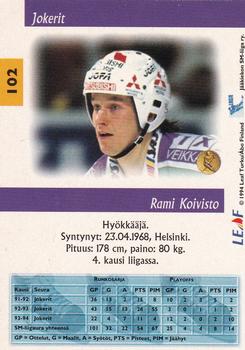 1994-95 Leaf Sisu SM-Liiga (Finnish) #102 Rami Koivisto Back