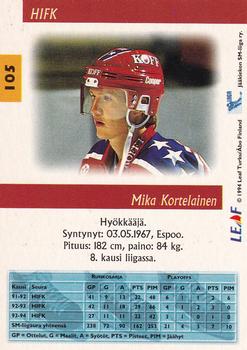 1994-95 Leaf Sisu SM-Liiga (Finnish) #105 Mika Kortelainen Back