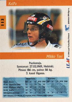 1994-95 Leaf Sisu SM-Liiga (Finnish) #113 Mikko Tavi Back