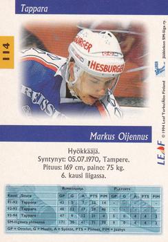 1994-95 Leaf Sisu SM-Liiga (Finnish) #114 Markus Oijennus Back
