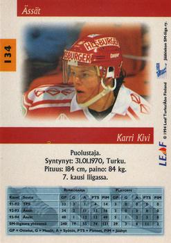 1994-95 Leaf Sisu SM-Liiga (Finnish) #134 Karri Kivi Back