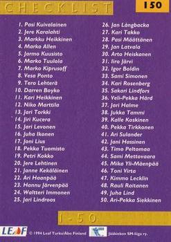 1994-95 Leaf Sisu SM-Liiga (Finnish) #150 Petteri Nummelin Back