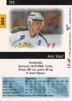 1994-95 Leaf Sisu SM-Liiga (Finnish) #204 Arto Vuoti Back