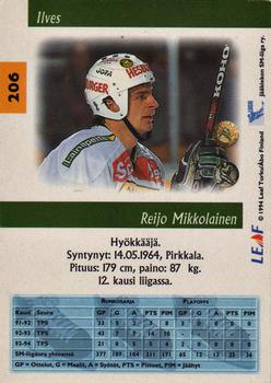 1994-95 Leaf Sisu SM-Liiga (Finnish) #206 Reijo Mikkolainen Back