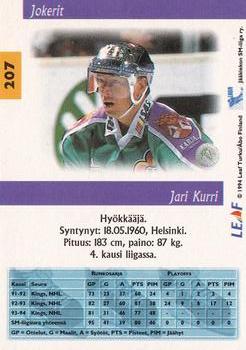 1994-95 Leaf Sisu SM-Liiga (Finnish) #207 Jari Kurri Back