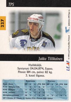 1994-95 Leaf Sisu SM-Liiga (Finnish) #227 Jukka Tiilikainen Back