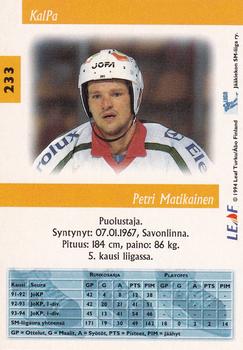 1994-95 Leaf Sisu SM-Liiga (Finnish) #233 Petri Matikainen Back