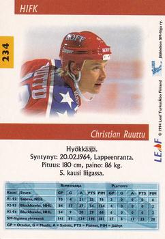 1994-95 Leaf Sisu SM-Liiga (Finnish) #234 Christian Ruuttu Back
