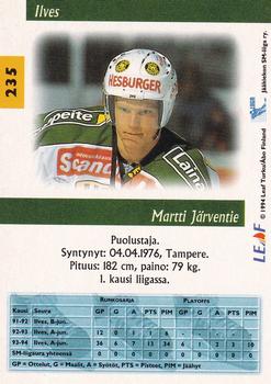 1994-95 Leaf Sisu SM-Liiga (Finnish) #235 Martti Järventie Back
