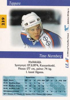 1994-95 Leaf Sisu SM-Liiga (Finnish) #239 Timo Nurmberg Back