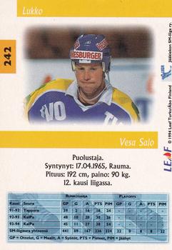 1994-95 Leaf Sisu SM-Liiga (Finnish) #242 Vesa Salo Back