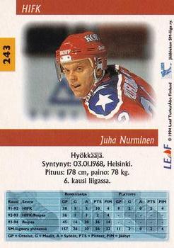 1994-95 Leaf Sisu SM-Liiga (Finnish) #243 Juha Nurminen Back