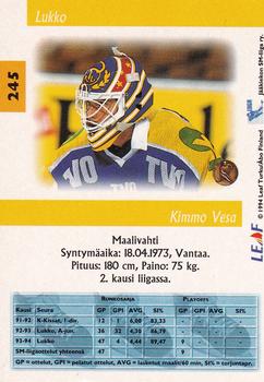1994-95 Leaf Sisu SM-Liiga (Finnish) #245 Kimmo Vesa Back