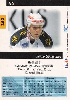 1994-95 Leaf Sisu SM-Liiga (Finnish) #252 Raimo Summanen Back
